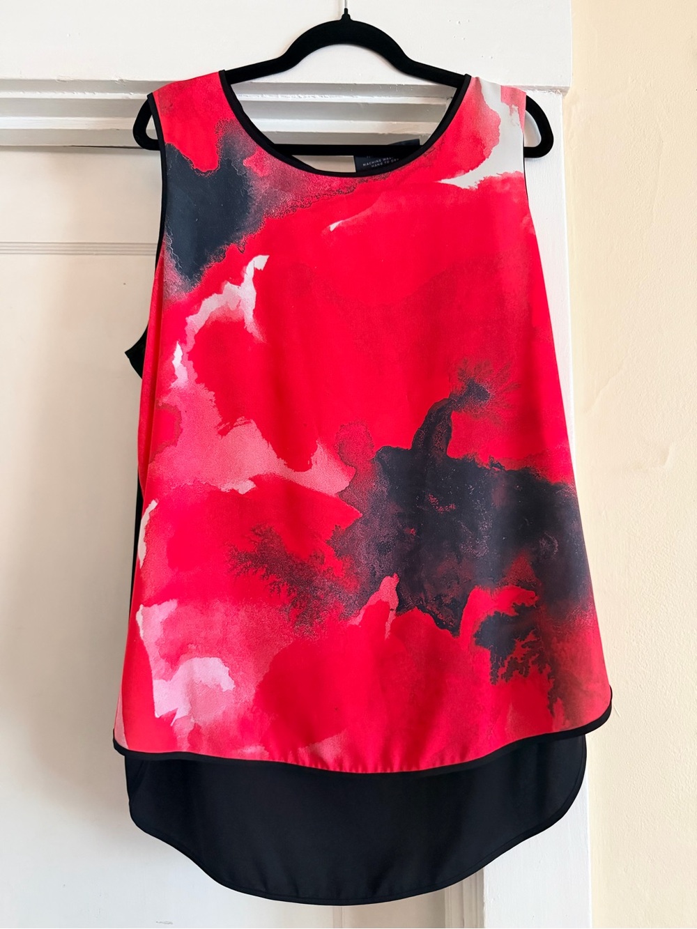 VIDA Wearable Art Sleeveless Tunic Top | Abstract Red & Black | XL
